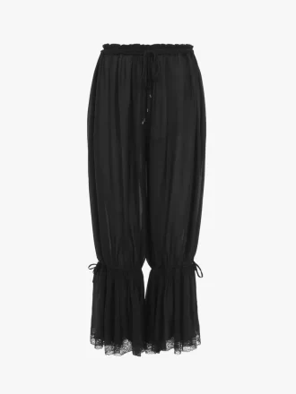 シルクシャルムーズとレースの流れるようなクロップドパンツ