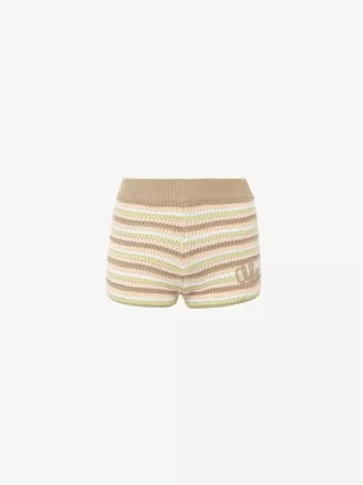 コットンクロシェニットのハイライズロゴミニショーツ