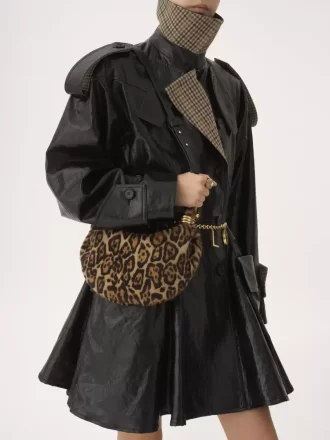 ヒョウ柄シアリングのミニブレスレットホーボーバッグ