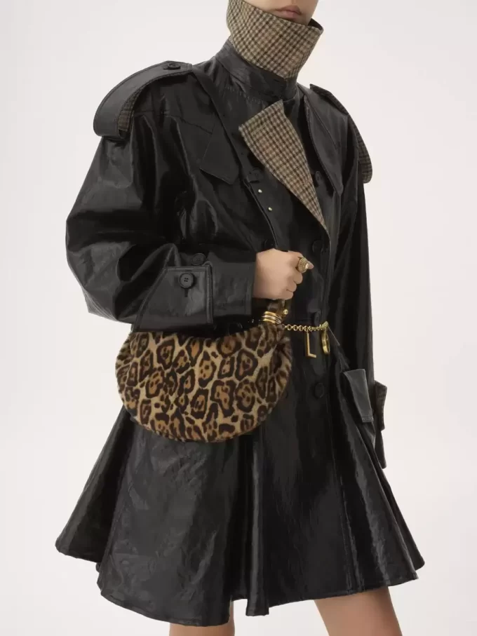 ヒョウ柄シアリングのミニブレスレットホーボーバッグ