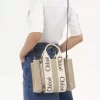 リネン＆レザーのスモール ウッディ トートバッグ