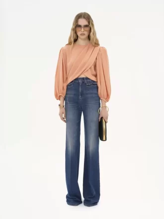 クレープ・ド・シンのドレープクロップドトップス