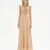 クレープ・デ・シンのロングサンドレス
