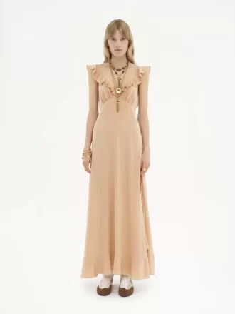 クレープ・デ・シンのロングサンドレス