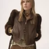レザーのハイネックショートジャケット