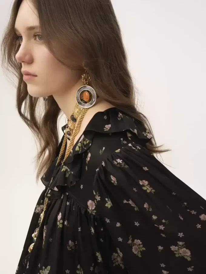 シルクシャルムーズのマキシギャザーフリルトップ シルクシャルムーズのマキシギャザーフリルトップ