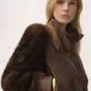 レザーのハイネックショートジャケット