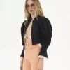 シルクファイユのパフスリーブクロップドジャケット シルクファイユのパフスリーブクロップドジャケット