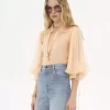 シルクムースリーヌのパフスリーブブラウス