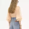 シルクムースリーヌのパフスリーブブラウス