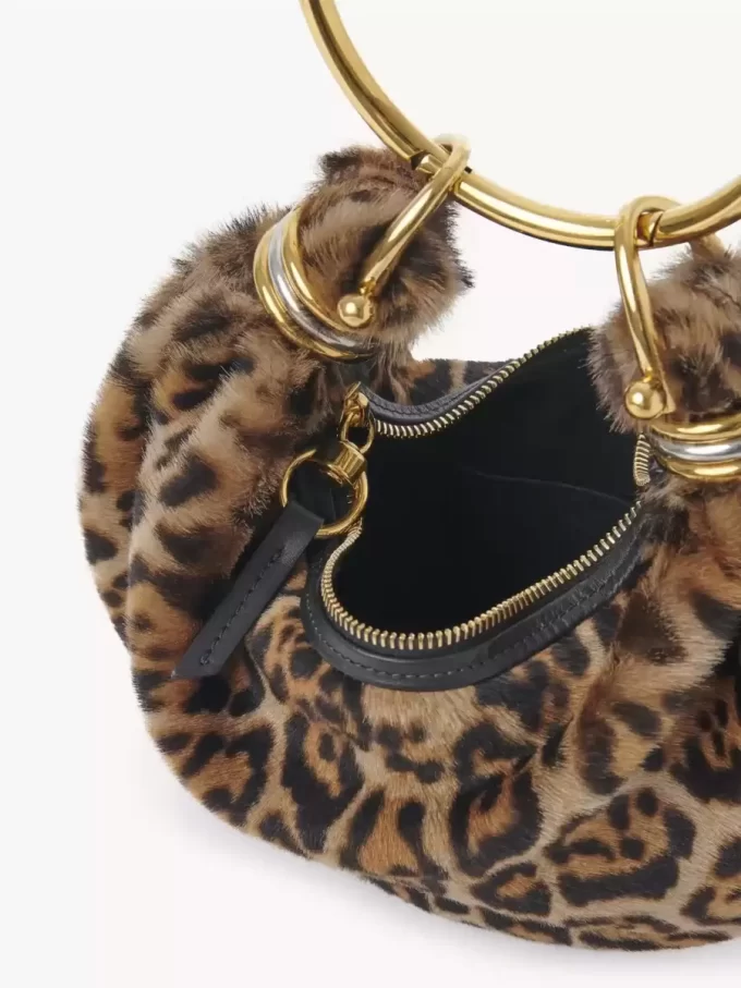 ヒョウ柄シアリングのミニブレスレットホーボーバッグ