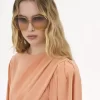 クレープ・ド・シンのドレープクロップドトップス