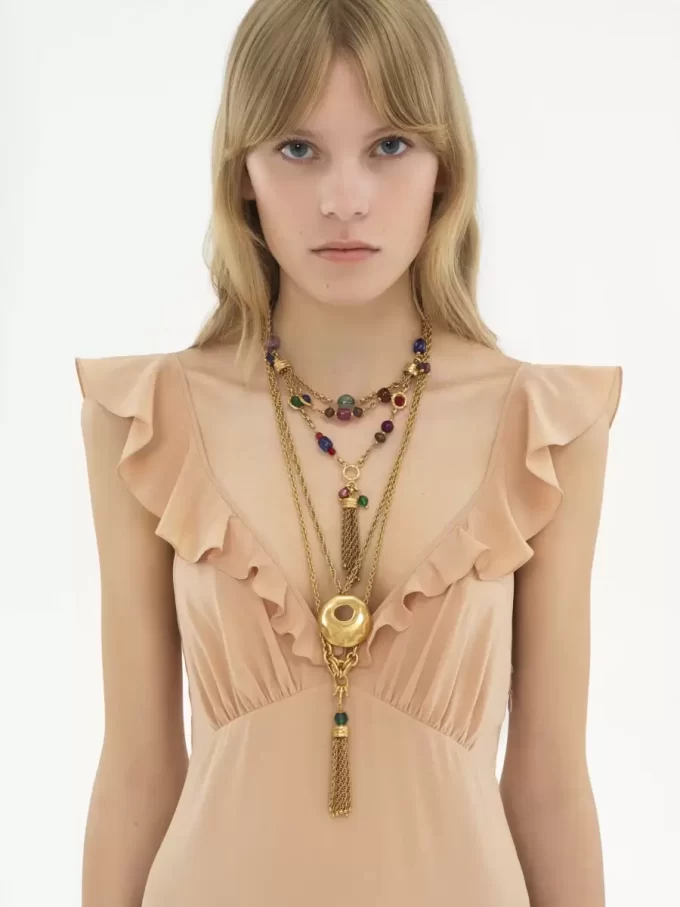 クレープ・デ・シンのロングサンドレス