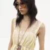 シルクハボタイ＆レースのスクエアネッククロップドトップ