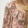 クレープ・デ・シンのスクエアネックのフリルミニドレス クレープ・デ・シンのスクエアネックのフリルミニドレス