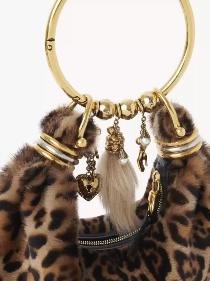 ヒョウ柄シアリングのミニブレスレットホーボーバッグ