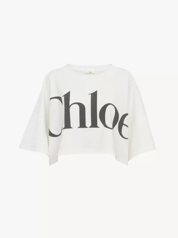 コットンジャージーのクロップド丈ボックスロゴTシャツ