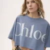 コットンジャージーのクロップド丈ボックスロゴTシャツ