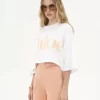 コットンジャージーのオーバーサイズクロップドロゴTシャツ
