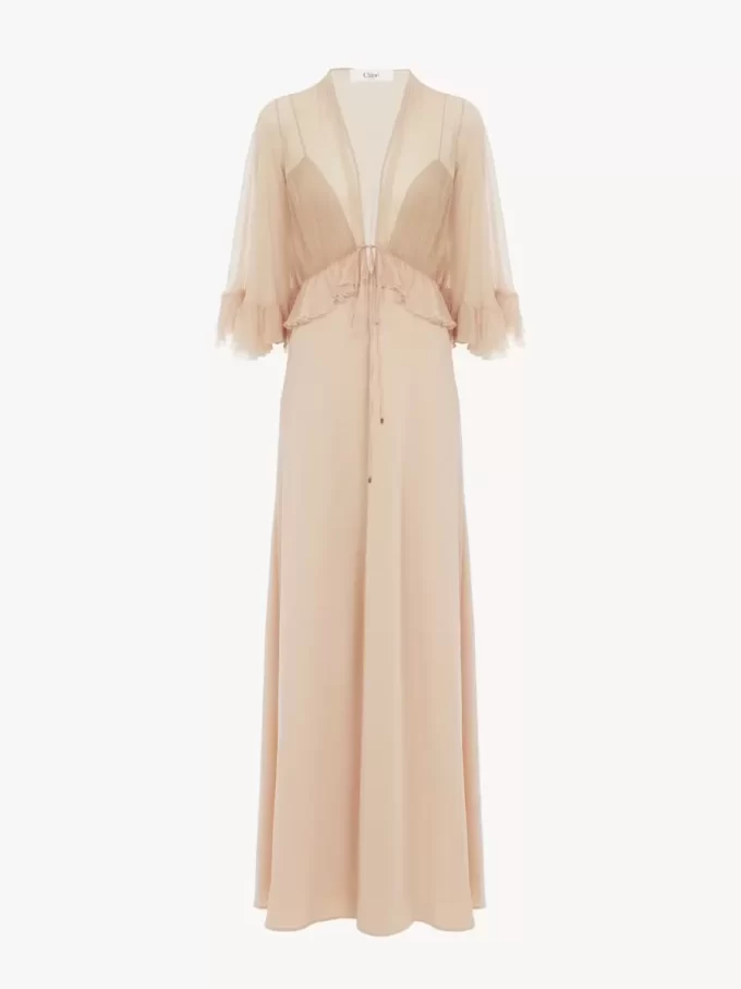 クレープサテンのVネックロングドレス クレープサテンのVネックロングドレス
