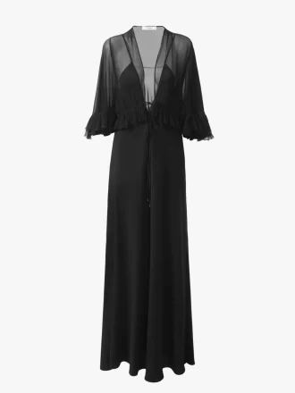 クレープサテンのVネックロングドレス