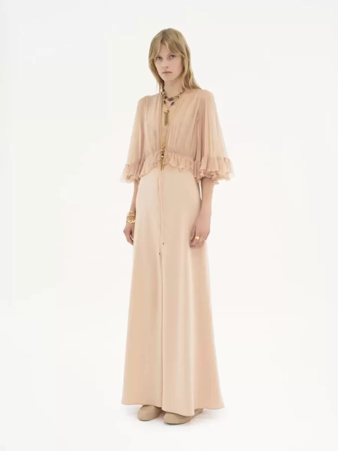 クレープサテンのVネックロングドレス クレープサテンのVネックロングドレス