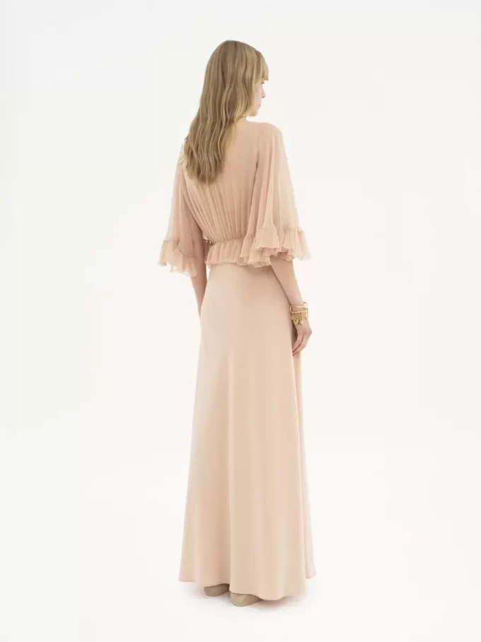 クレープサテンのVネックロングドレス クレープサテンのVネックロングドレス