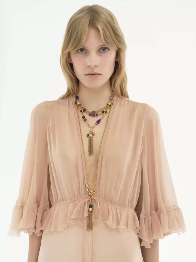 クレープサテンのVネックロングドレス クレープサテンのVネックロングドレス